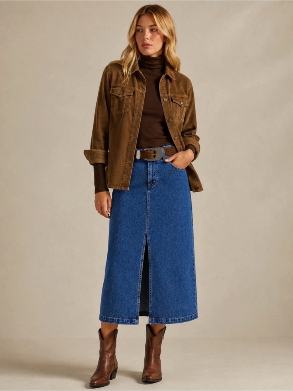 NWT Steve Madden Denim Midi Skirt with Slit